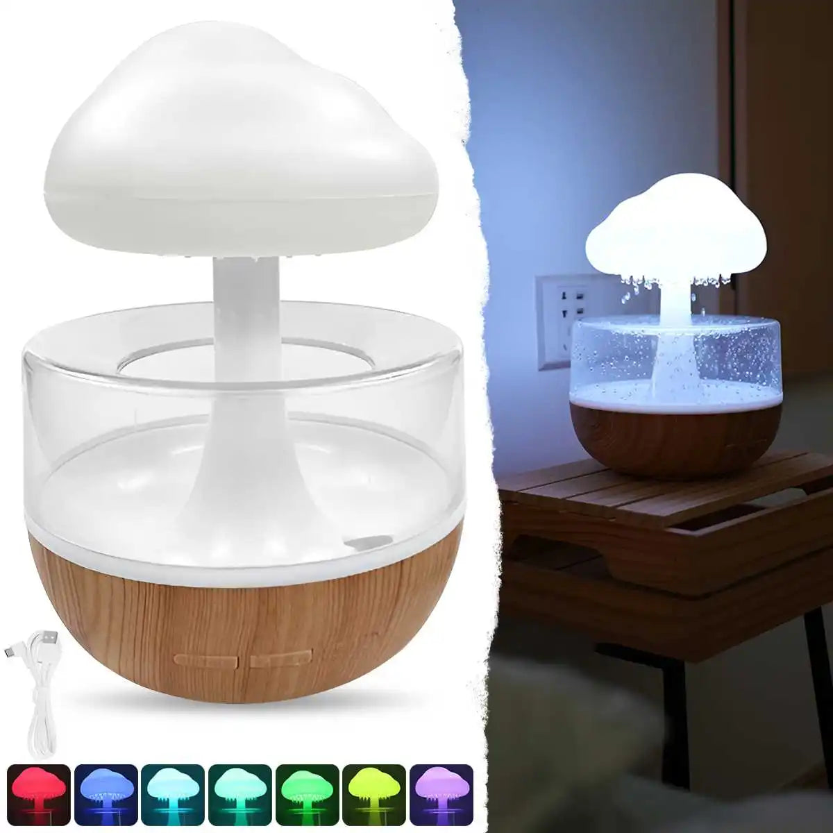 Rain Cloud Humidifier Rain Colorful Mushroom Cloud Raindrop Atmosphere Lamp Night Light Essential Oil Humidifier Machine